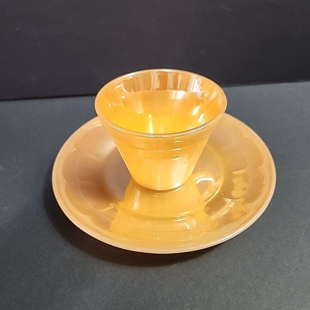 Vintage Termocrisa Peach Lusterware Coffee Cup Mug & Plate (6.5")
